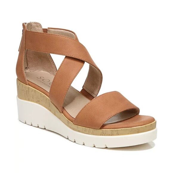 SOUL Naturalizer Goodtimes Wedge Sandal Tan Toffee 8 Wide MSRP $120 - Picture 1 of 4